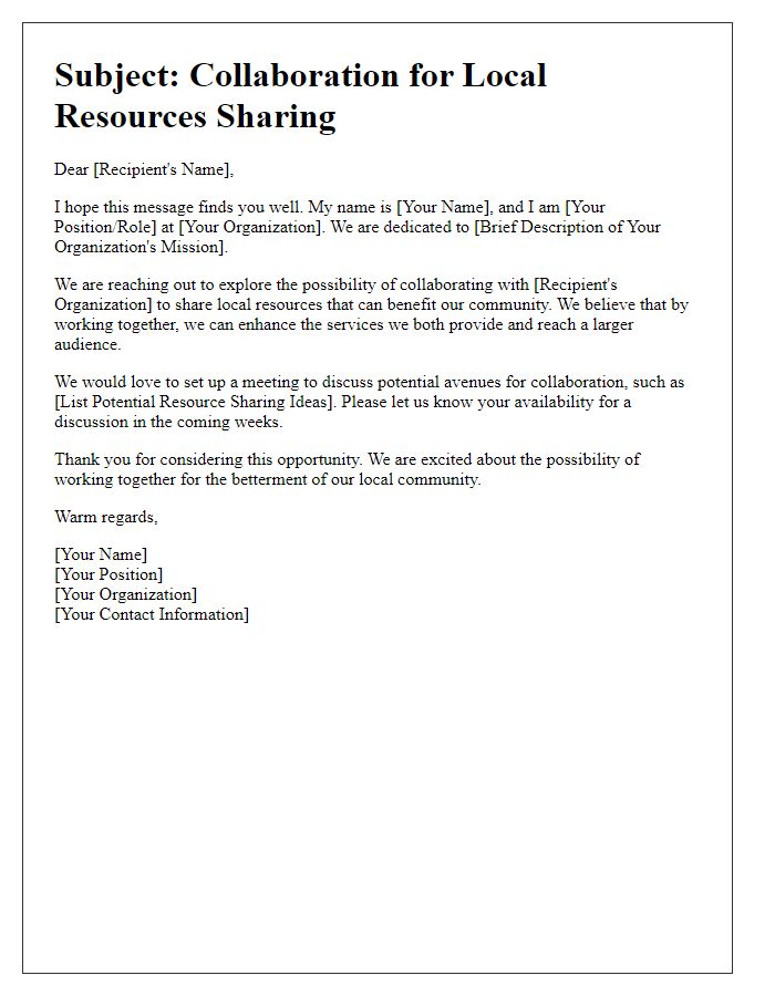 Letter template of outreach for local resources sharing