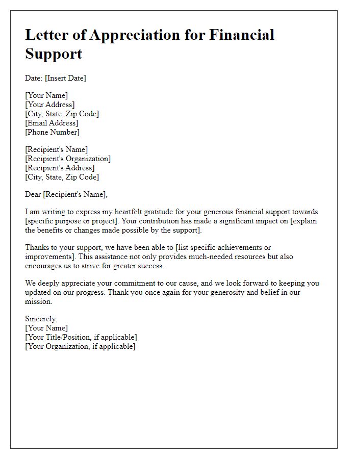 Letter template of appreciation for financial support