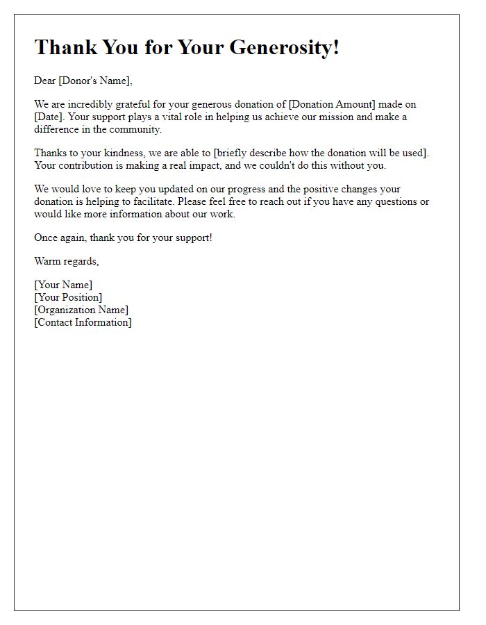 Letter template of donation appreciation email