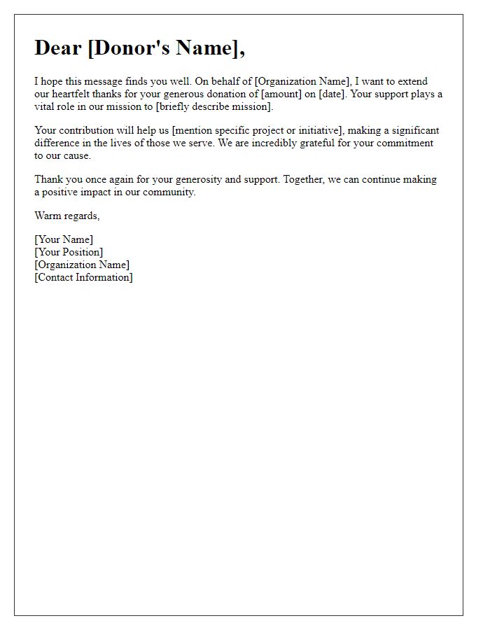 Letter template of heartfelt thanks for your donation