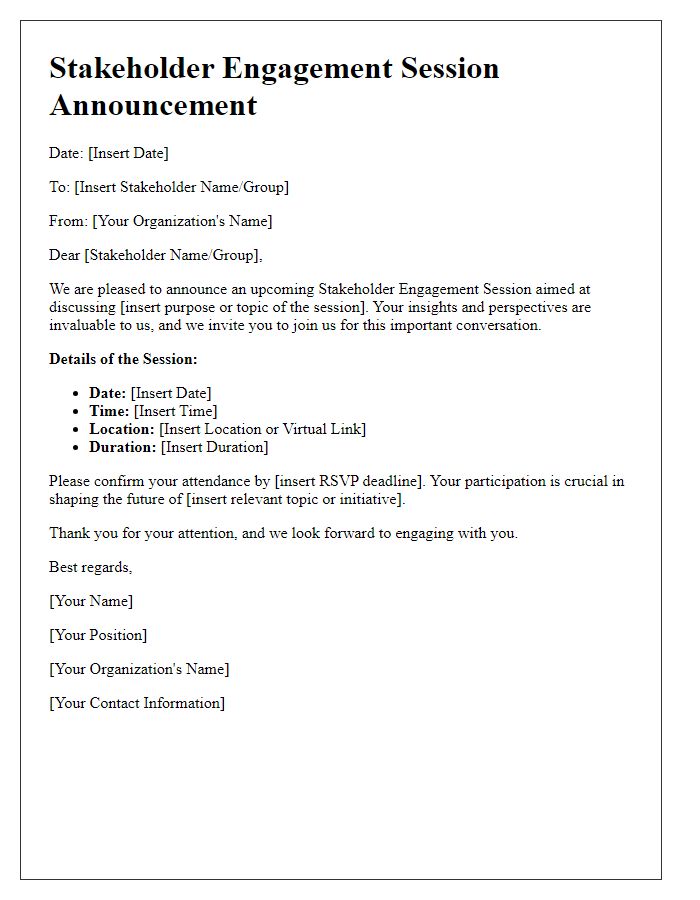 Letter template of stakeholder engagement session announcement