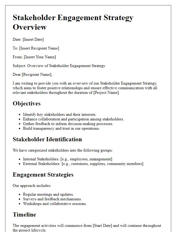 Letter template of stakeholder engagement strategy overview