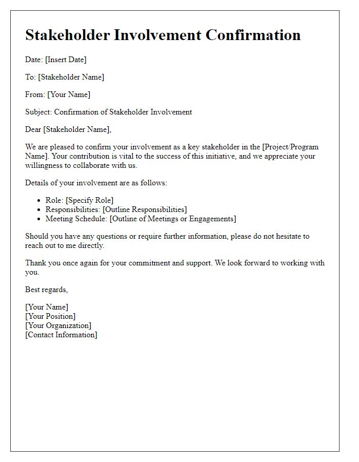 Letter template of stakeholder involvement confirmation