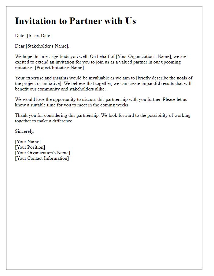 Letter template of stakeholder partnership invitation