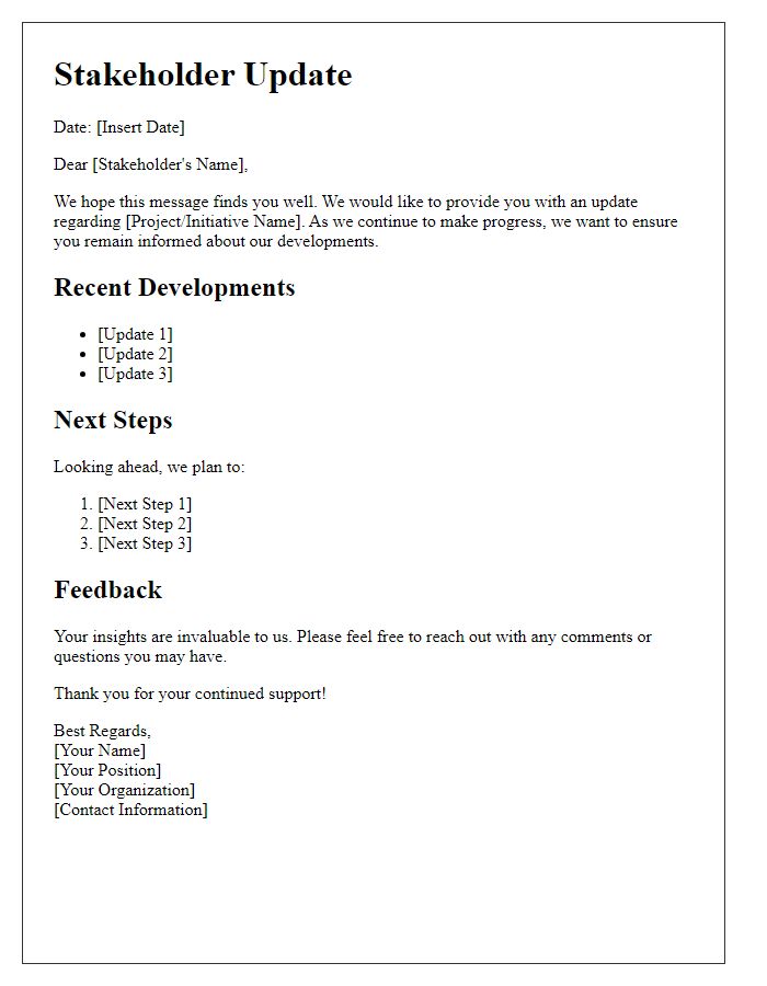 Letter template of stakeholder update communication