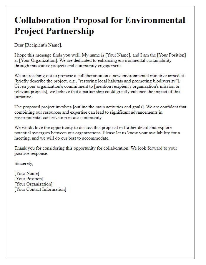 Letter template of collaboration proposal for environmental project partnership