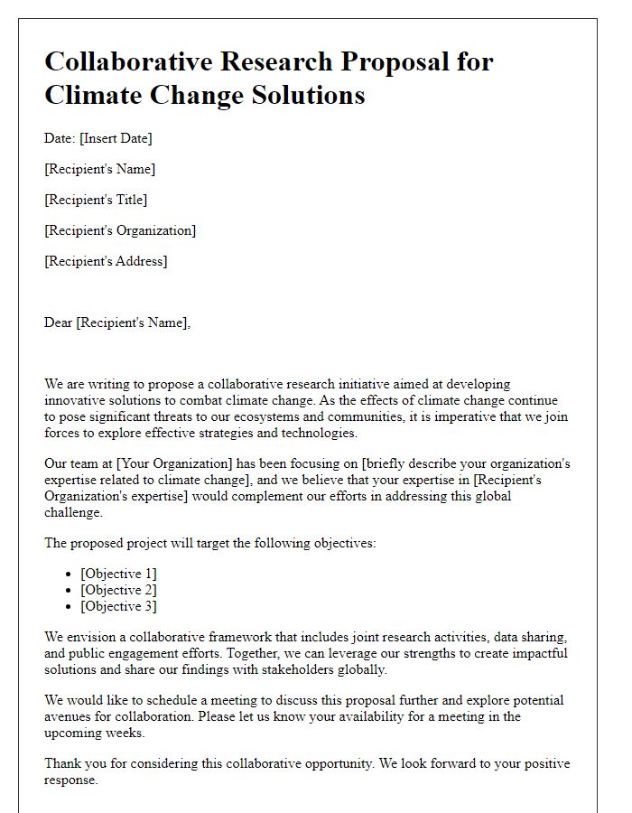 Letter template of collaborative research proposal for climate change solutions