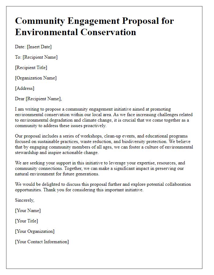 Letter template of community engagement proposal for environmental conservation