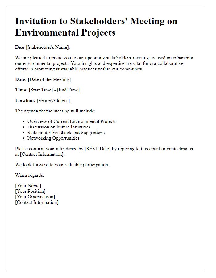 Letter template of invitation for stakeholders' meeting on environmental projects