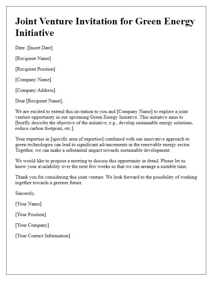 Letter template of joint venture invitation for green energy initiative