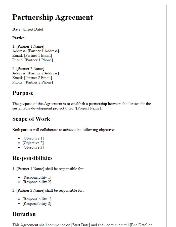 Letter template of partnership agreement for sustainable development project