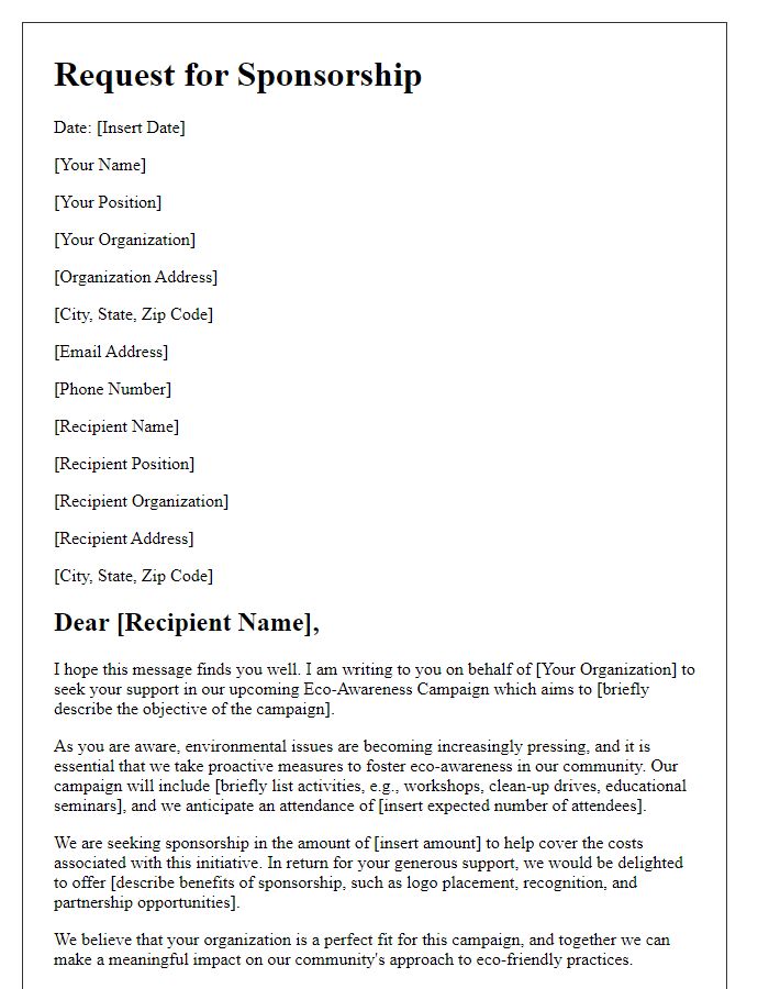 Letter template of sponsorship request for eco-awareness campaign