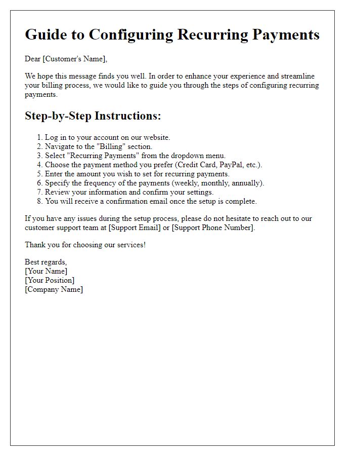 Letter template of Guide to Configuring Recurring Payments