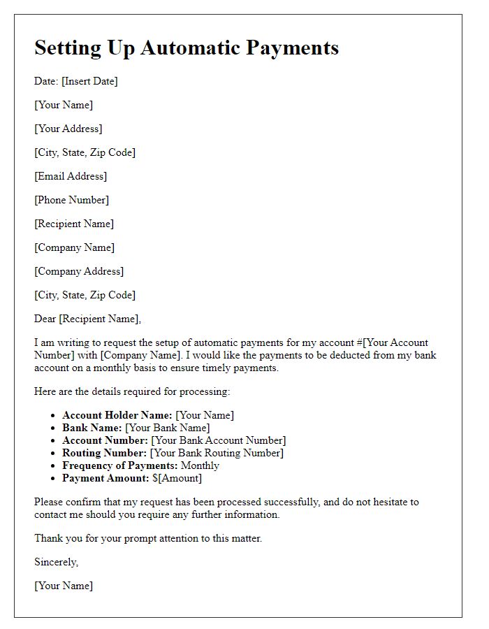 Letter template of How to Set Up Automatic Payments