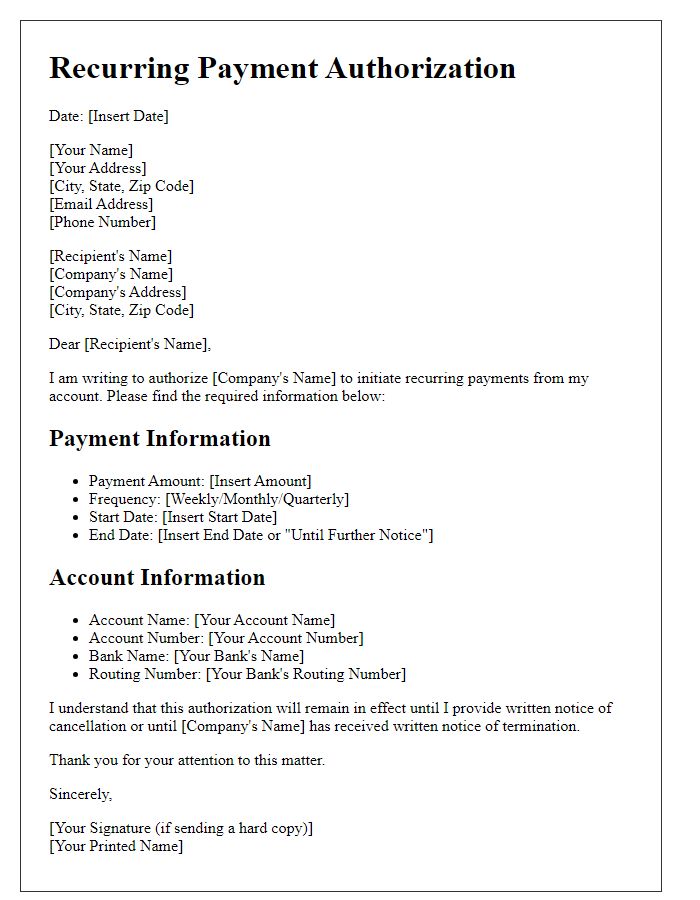 Letter template of Recurring Payment Authorisation Process