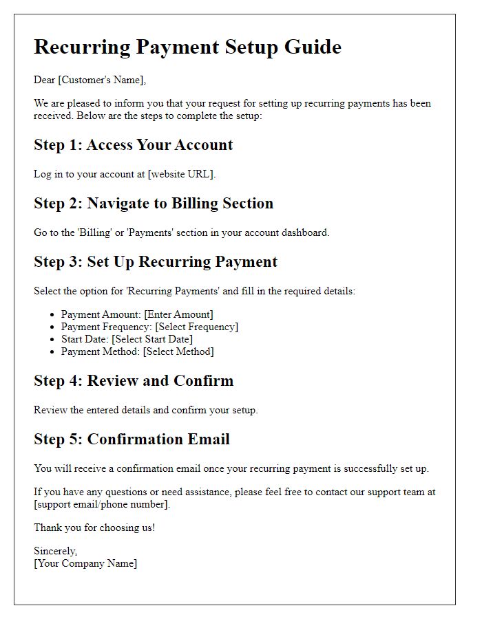 Letter template of Recurring Payment Setup Guide