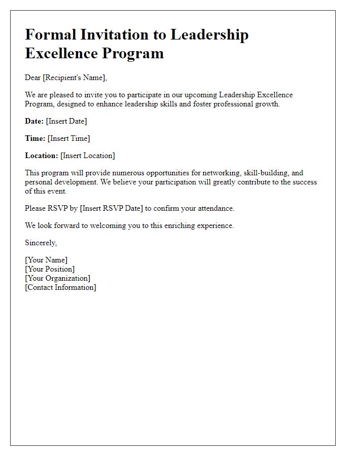 Letter template of formal invitation to our leadership excellence program.