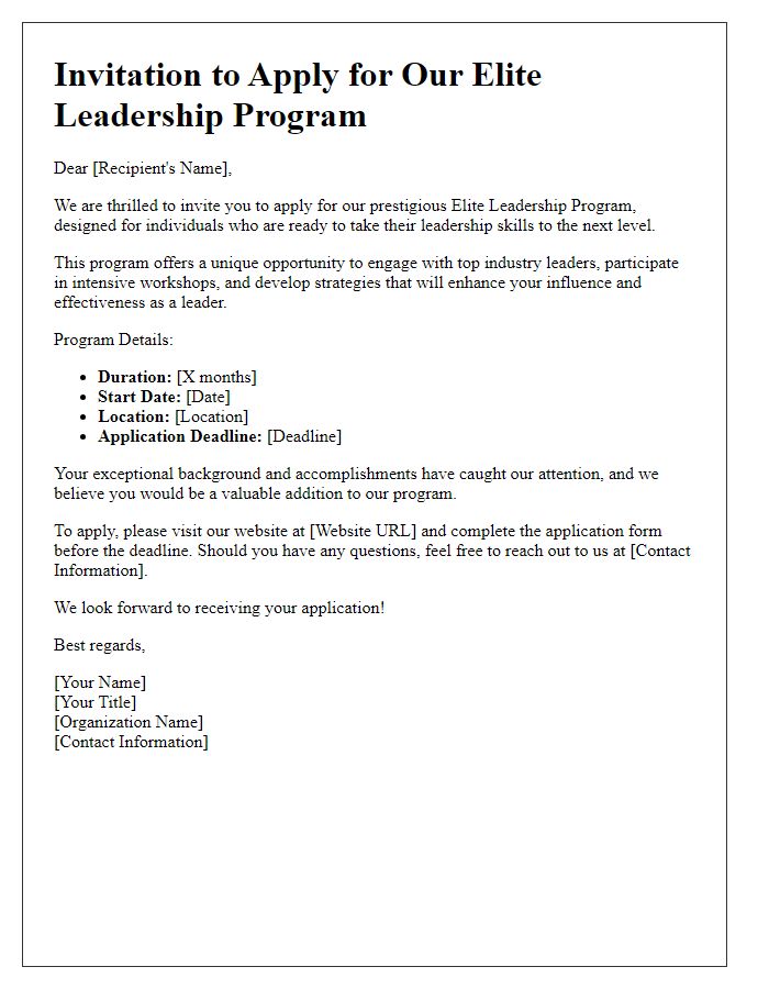 Letter template of invitation to apply for our elite leadership program.