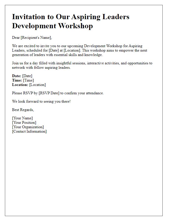 Letter template of invitation for aspiring leaders to our development workshop.