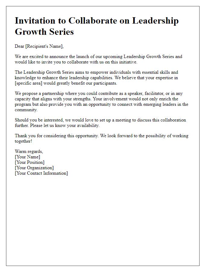 Letter template of invitation to collaborate in our leadership growth series.