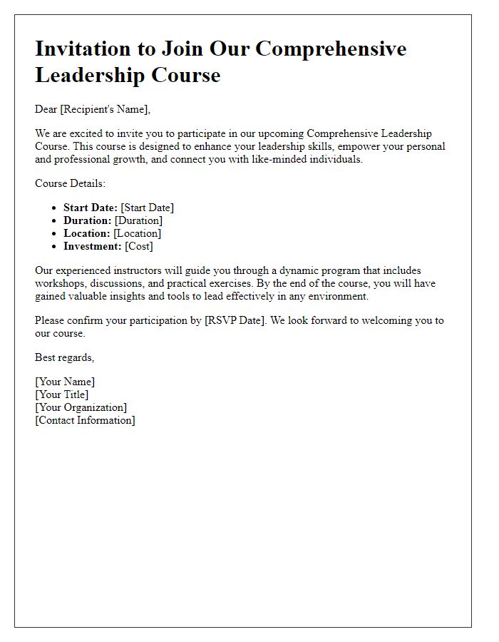 Letter template of invitation to engage in our comprehensive leadership course.