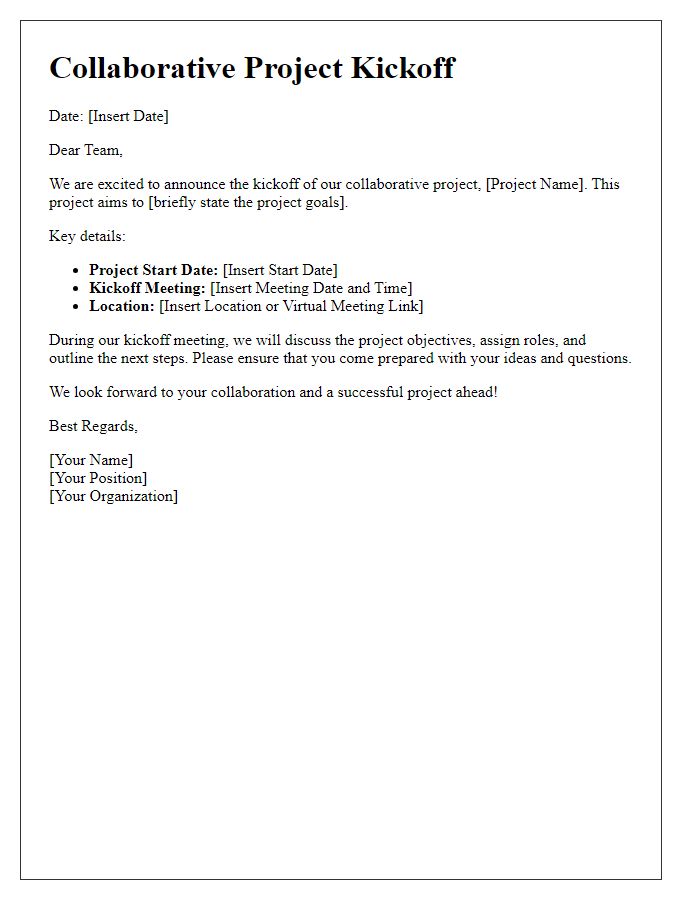 Letter template of collaborative project kickoff