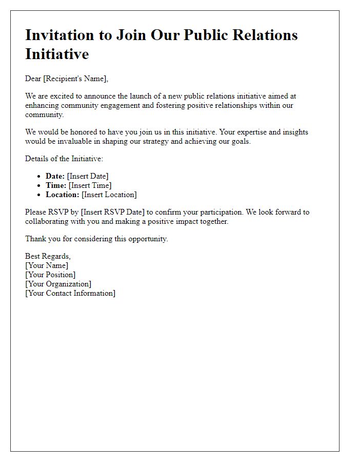 Letter template of invitation to join public relations initiative