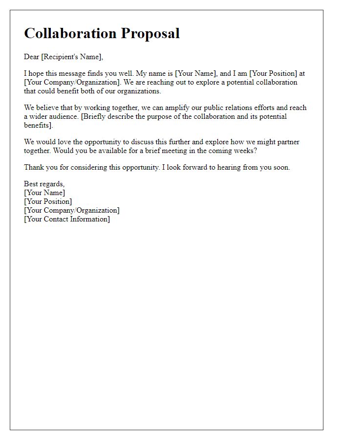 Letter template of outreach for public relations collaboration