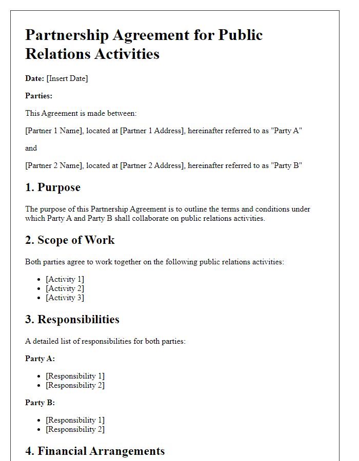 Letter template of partnership agreement for public relations activities