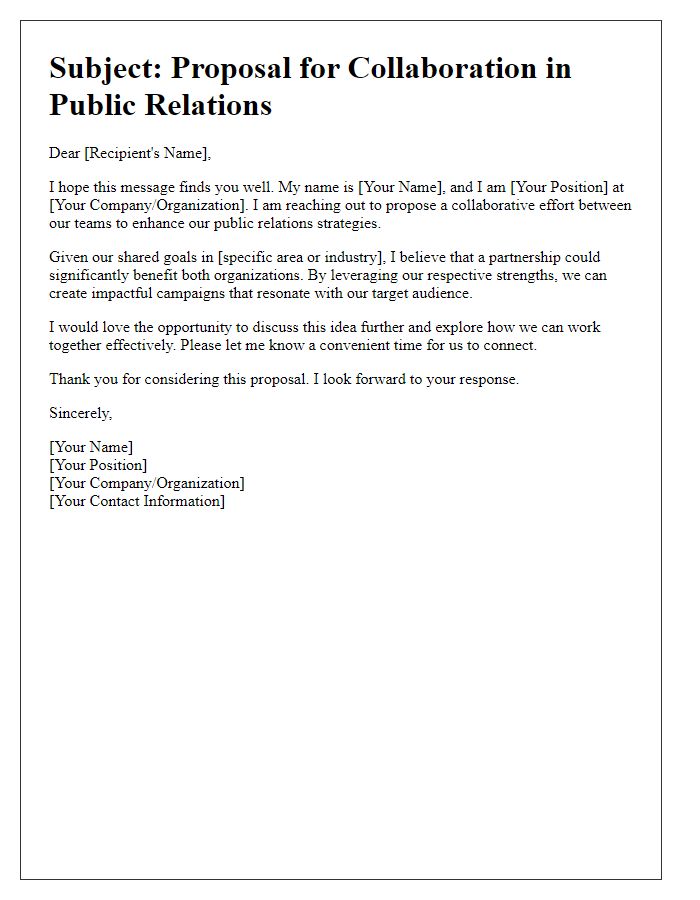 Letter template of suggestion for public relations team-up