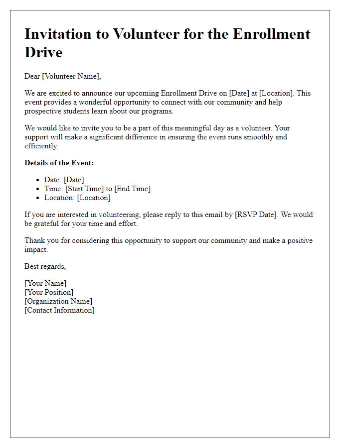 Letter template of invitation to volunteer for enrollment drive