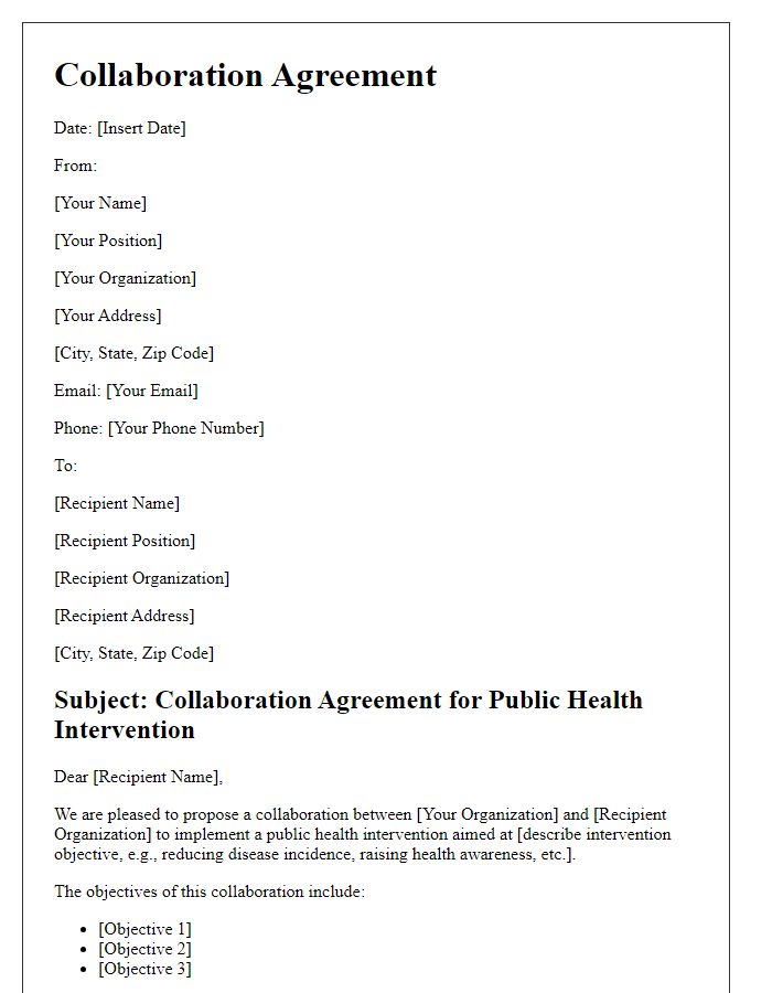 Letter template of collaboration agreement for public health intervention