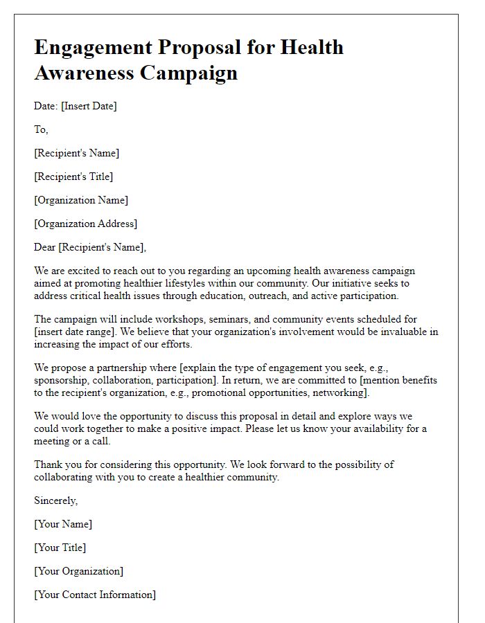 Letter template of engagement proposal for health awareness campaign