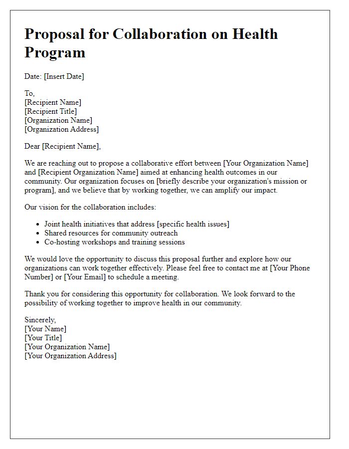 Letter template of networking proposal for health program collaboration