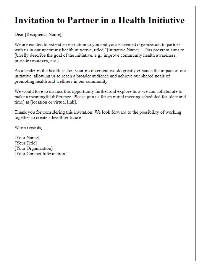 Letter template of outreach invitation for health initiative partnership