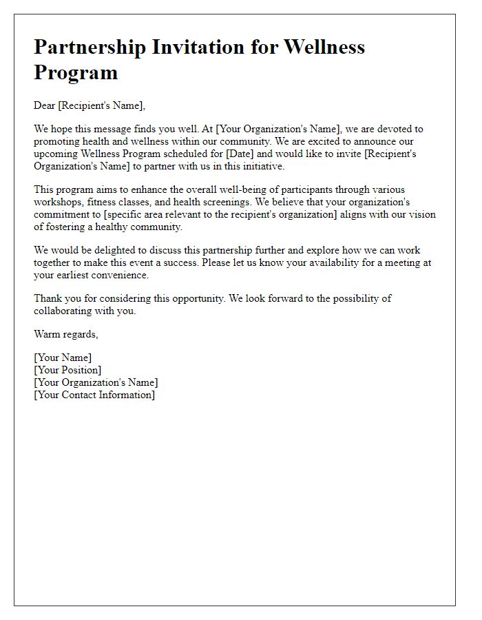 Letter template of partnership invitation for wellness program