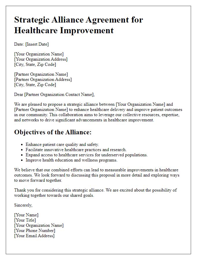 Letter template of strategic alliance for healthcare improvement