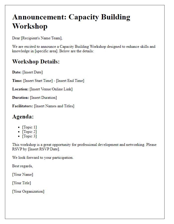 Letter template of announcement for capacity building workshop details