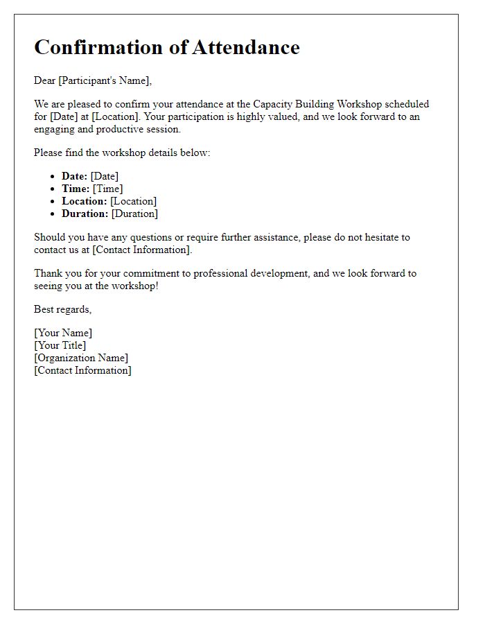 Letter template of confirmation for capacity building workshop attendance