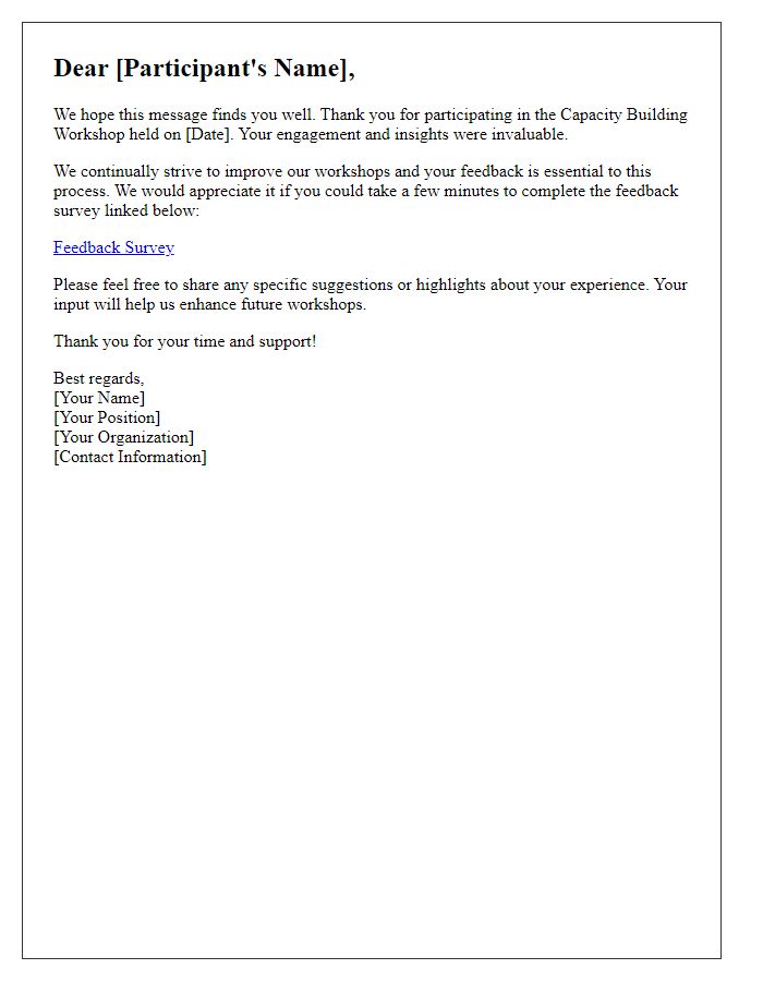 Letter template of feedback request for capacity building workshop participants