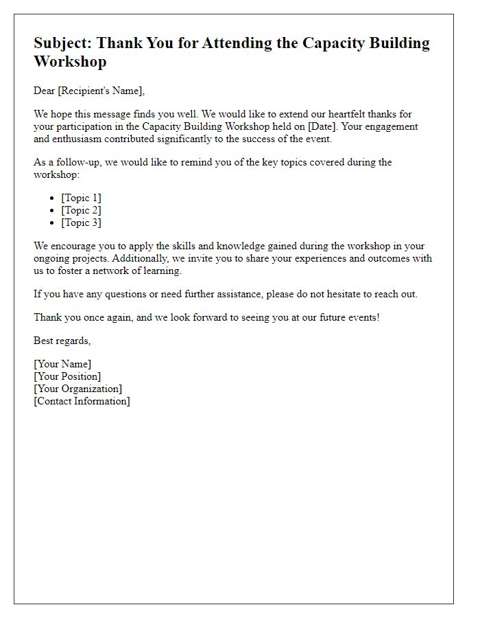 Letter template of follow-up after capacity building workshop