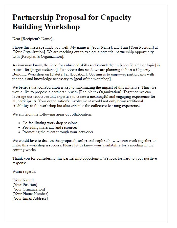 Letter template of partnership proposal for capacity building workshop