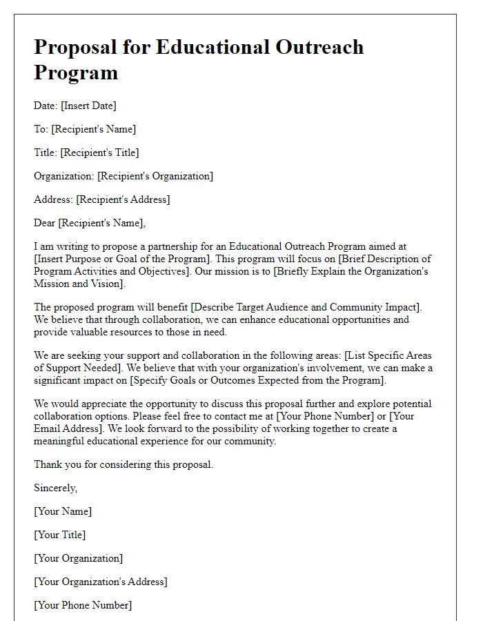 Letter template of educational outreach program proposal