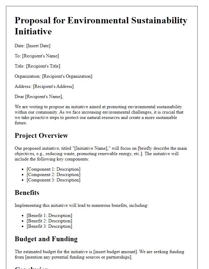 Letter template of environmental sustainability initiative proposal