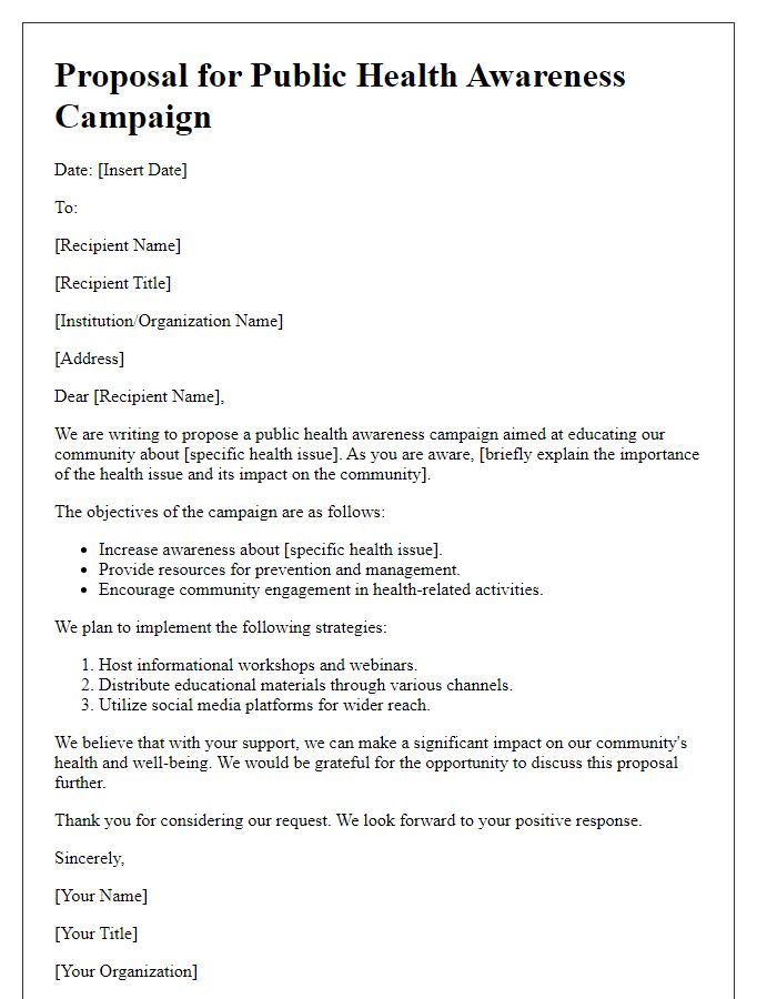 Letter template of public health awareness campaign proposal