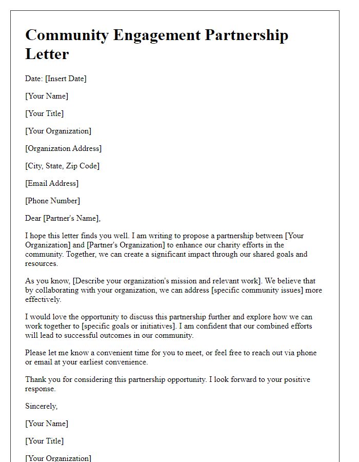 Letter template of community engagement partnership for charity efforts