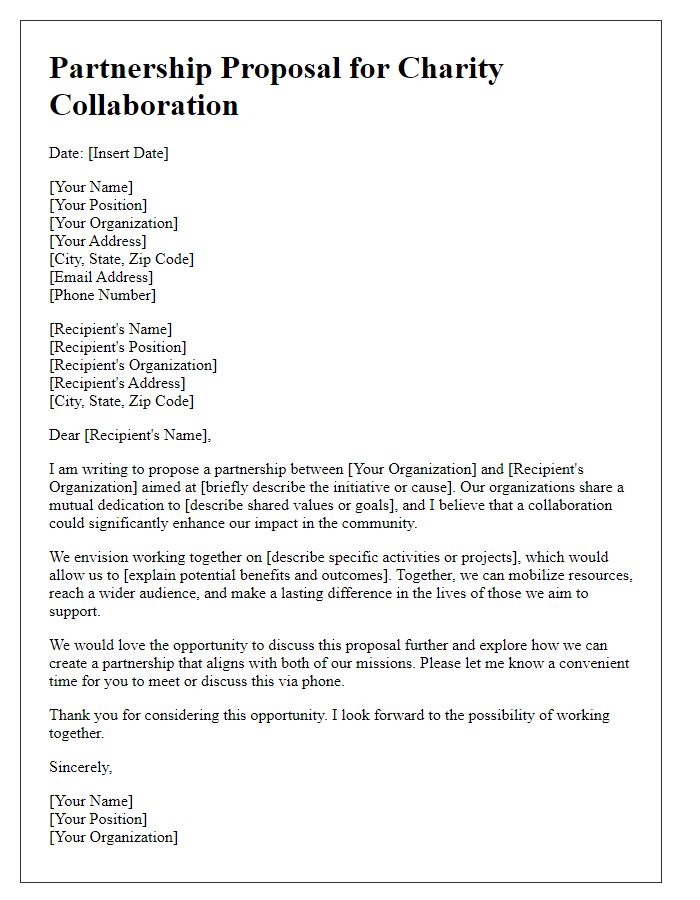 Letter template of partnership proposal for charity organization collaboration