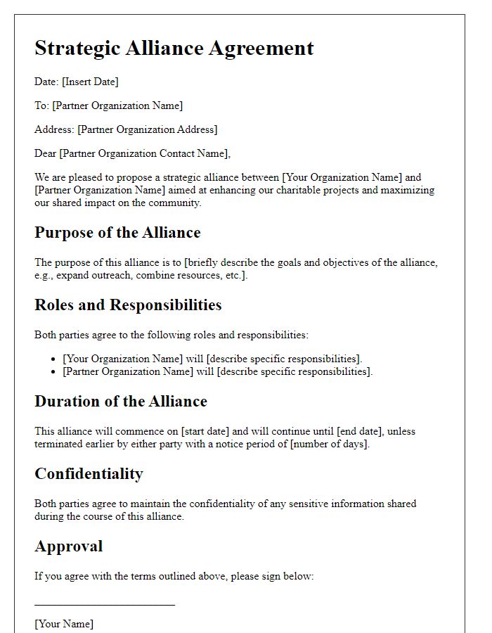 Letter template of strategic alliance for charitable projects