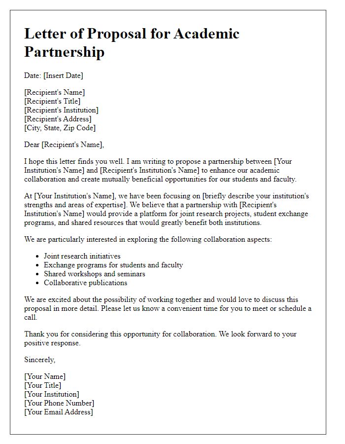 Letter template of academic partnership proposal