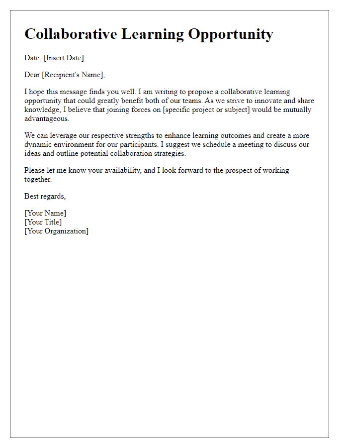 Letter template of collaborative learning opportunity